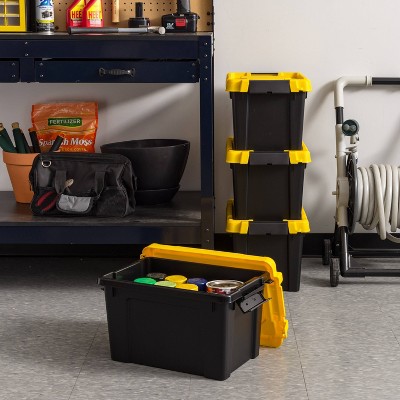 Heavy-Duty Black and Yellow Stackable Plastic Storage Totes