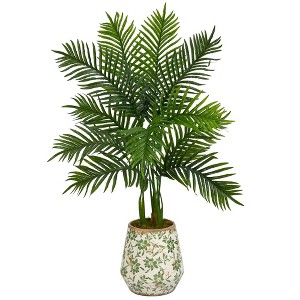 Nearly Natural 46-in Areca Palm Artificial Tree in Floral Print Planter (Real Touch) - 1 of 3