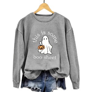 Plus Size Sweatshirts Funny Halloween Plus Size T-Shirt Crew Neck Long Sleeve Funny Sayings This is Some Boo Sheet Festive Graphic Sweatshirts - 1 of 3