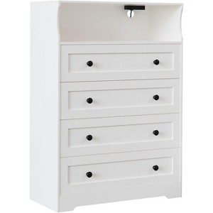 4 Drawer Wooden Dressers for Bedroom, Modern Nightstand for Bedside, Wood Chest of Drawers Storage Organizer for Living Room, Hallway, Closet - 1 of 4