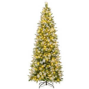 Costway 6/7.5/9 ft Pre-Lit Artificial Christmas Tree with 580/820/1228 Frosted Tips 470 LED Lights - 1 of 4