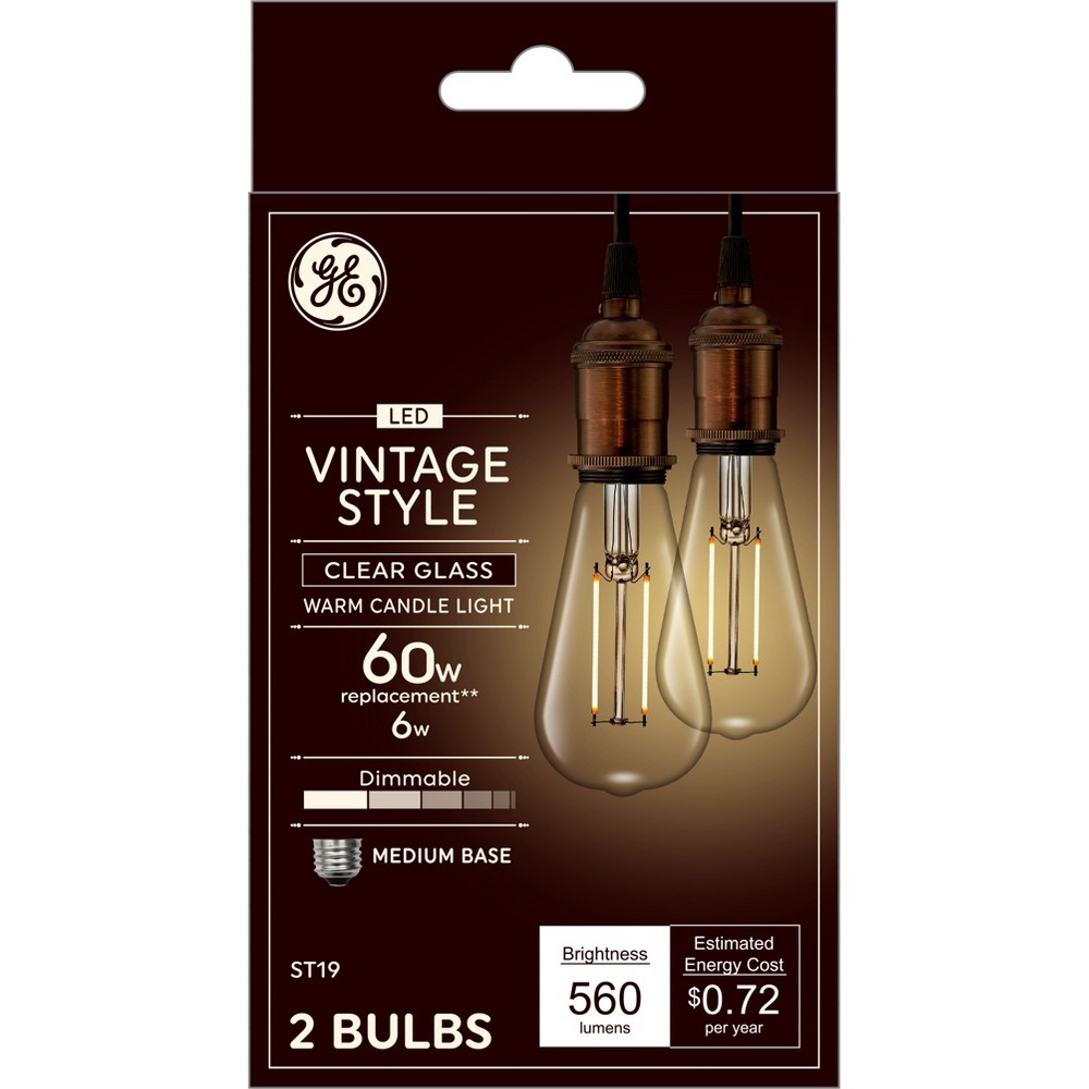 Photos - Light Bulb GE 2pk 60W Vintage Style ST19 LED Edison  Clear Glass