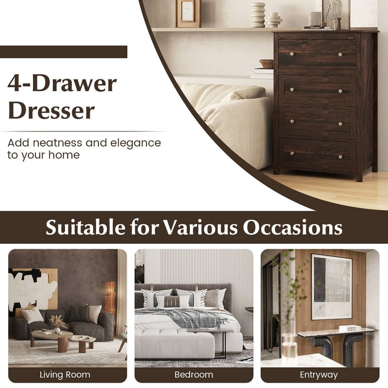 Tangkula 4 Drawer Dresser 43.5" Storage Cabinet Chest Clothes Organizer Bedroom Brown, 5 of 11