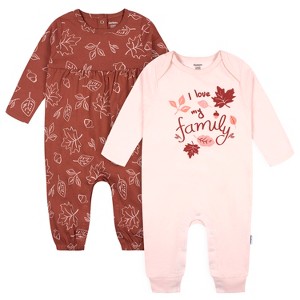 Gerber Baby Girls' Footless Long Sleeve Rompers, 2-Pack - 1 of 4