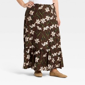 Women's Floral Wrap Maxi Skirt - A New Day™ Brown 4X : Target