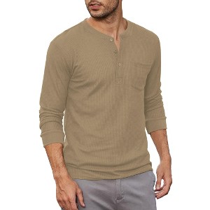 COOFANDY Men's Henley Shirts Long Sleeve Basic Waffle Pique Pullover T-Shirt with Pocket - 1 of 4