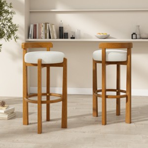Set of 4 Indoor Wooden Low Back Barstools,Fabric Upholstered Barstools with Rubberwood Frame,Modern Dining Chairs for Home Bars-Cuddlewood - 1 of 4
