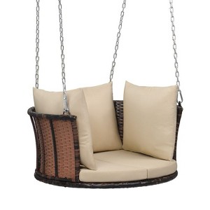 Karl Home Single Person Outdoor Hanging  Wicker Porch Swing with Cushion - 1 of 4