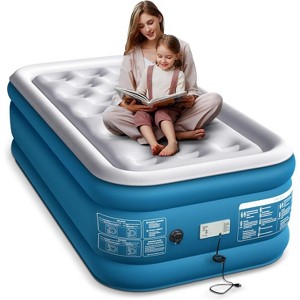 Xsleep Twin/Queen Air Mattress with Auto Stop Electric Pump – Blue/White Easy Inflate Design - 1 of 4