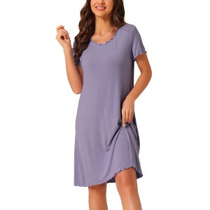 cheibear Women's Ruffle Round Neck Short Sleeve Loungewear Nightshirts - 1 of 4