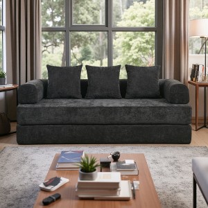 78.8" Chenille Convertible Floor Sofa Bed with Armrest - 1 of 4