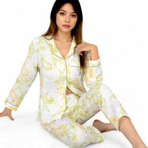 Anna-Kaci Women's Printed Gauze Pajama Set with Button-Up Shirt and Relaxed Fit Pants - 1 of 4