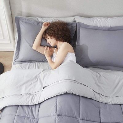 Full Grey Reversible Microfiber Bed in a Bag Set