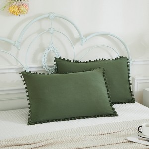 Pom-Pom Fringe Pillowcases & Body Pillow Cover – Soft Decorative Bedding Shams with Deep Pocket, Queen/King/Body Options - 1 of 4
