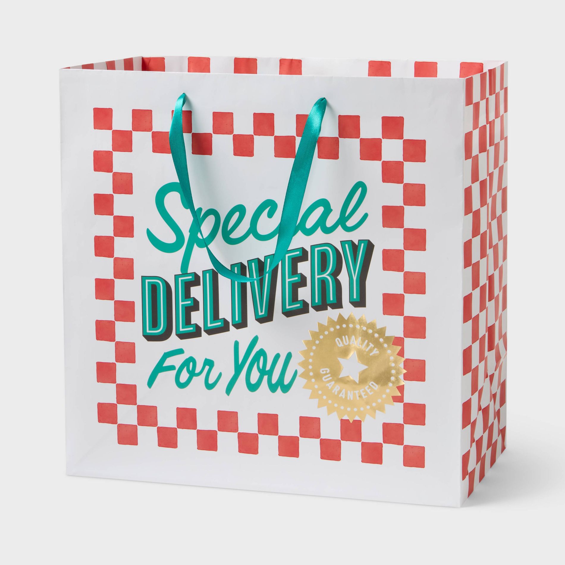 Large Square 'Special Delivery For You' Pizza Box Birthday Gift Bag White/Red/Green - Spritz™