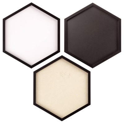 16.8" x 14.8" 3pc Hexagon Dry Erase Chalkboard/Pinboard Wall Organizer Set Black - Gallery Solutions