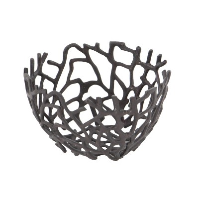 Set of 2 Black Aluminum Coral-Inspired Decorative Bowls