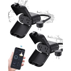 ELEGRP Outdoor Smart Plug with 2 outlets, Works with Alexa & Google Home, Voice & Remote Control (2 pack,Black) - 1 of 1