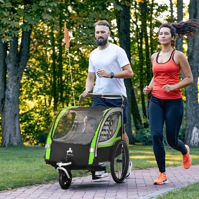 Green Foldable 2-in-1 Child Bike Trailer Stroller