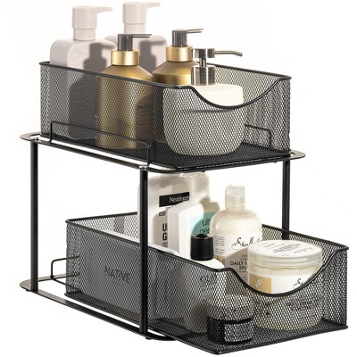 Black 2-Tier Mesh Sliding Drawer Organizer Basket