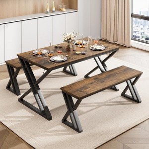 Dining Room Table Set with 2 Benches,Dining Table Set for 4,Kitchen Room Table Set with Benches,Dining Room Table Set for Home,Room,Kitchen - 1 of 4