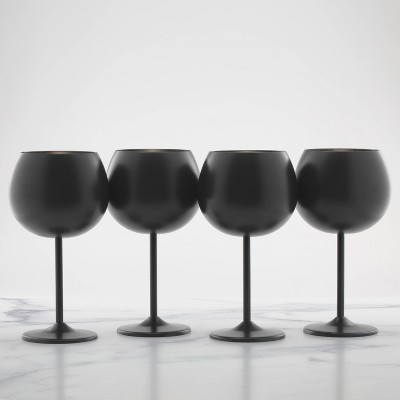 Set of 4 Black Stainless Steel 18oz Wine Glasses