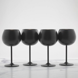 Cambridge Silversmiths Set of 4 18oz Stainless Steel Wine Glasses Black Finish: Christmas Drinkware, Dishwasher-Safe - 1 of 4