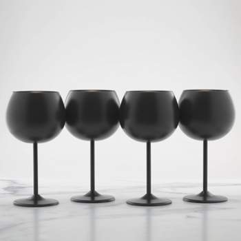 4 Black Wine Glass Set - Stainless Steel Shatterproof Glasses 540 ml –  HomeBella