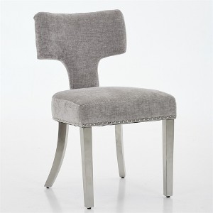 COWLOWN Set of 2 Modern Dining Chairs, Chenille Upholstery with Copper Nailhead Trim & Stainless Steel Legs - 1 of 4