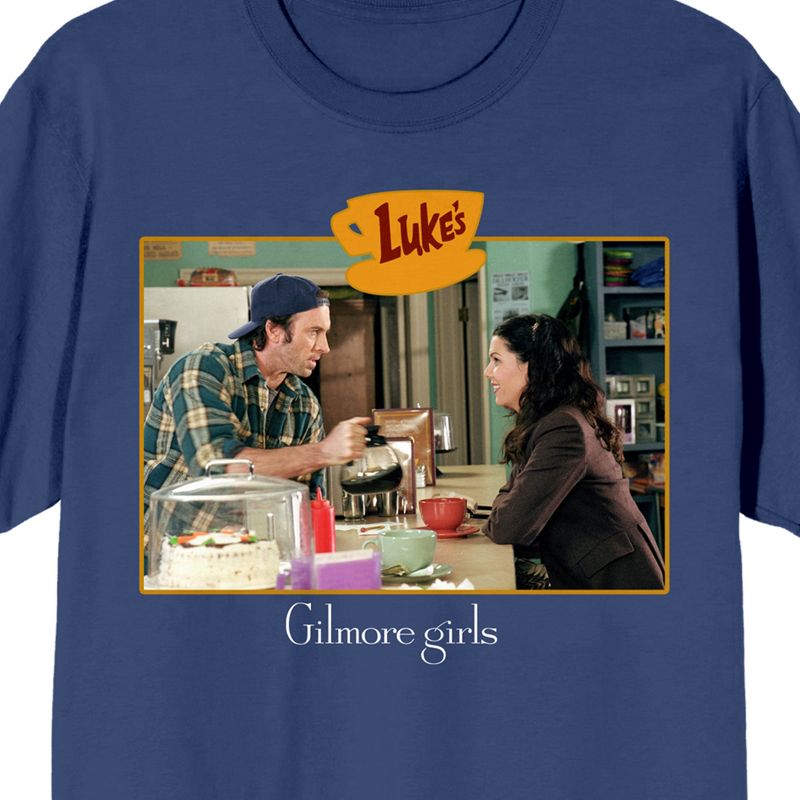 Gilmore Girls Luke and Lorelei in Luke's Cafe Screenshot Women's Navy Blue Graphic Short Sleeve Crew Neck Tee, 2 of 3