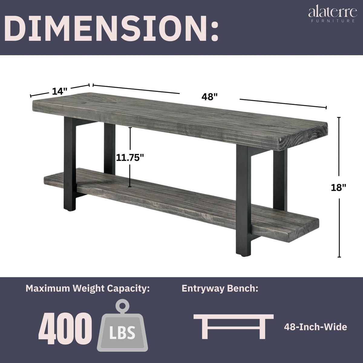 Pomona Metal and Wood Bench Slate Gray - Alaterre Furniture - thumbnail 4