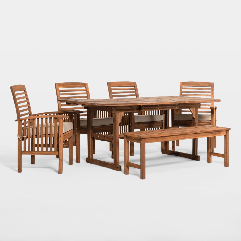 Photos - Garden Furniture Ravenscroft 6pc Acacia Wood Patio Dining Set with Cushions: UV Resistant,