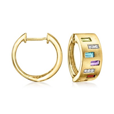 Ross-Simons 1.00 ct. t.w. Multi-Gemstone Hoop Earrings With Diamonds in 14kt Yellow Gold
