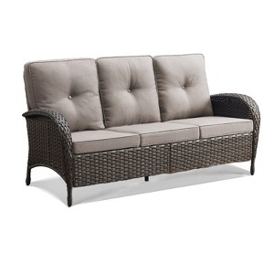 Buenhomino Outdoor Patio Furniture - Wicker Sofa with Removable Cushion, 3 Seater Rattan Couch with Deep Seat, High Backrest for Balcony, Backyard - 1 of 4