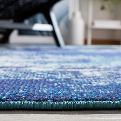 Blue and Grey Square Synthetic Flat Woven Area Rug