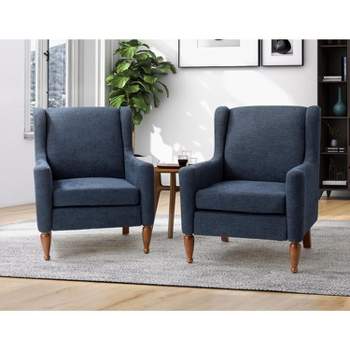 Set of 2 Arwid Armchair with Squared Arms and Solid Wood Legs for Living Room and Bed Room  | ARTFUL LIVING DESIGN