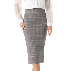 INSPIRE CHIC Women's Plaid High Waist Zipper Back Split Bodycon Midi Skirt - 1 of 4