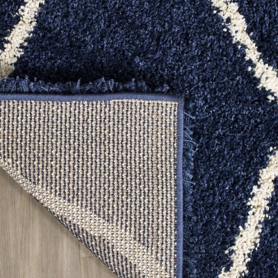 Navy and Ivory Hand-Knotted Shag Area Rug 68"x22"