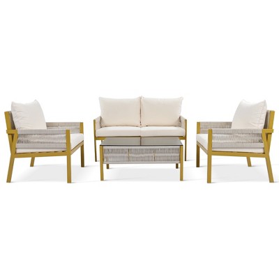 GlasFlength Patio Seating Sets, Modern and Comfortable Lounge Sets for Ultimate Relaxation,Revolutionize Outdoor Living Space, Beige, 48"*24"*30.1"