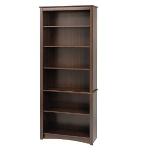 Prepac 6 Shelf Bookcase Espresso: Laminated Wood Composite, Metal Hardware, 77" High - 1 of 4