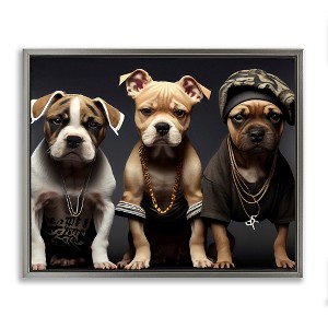 Stupell Industries Gangster Dogs Trio Puppies Black Floater Framed Canvas Wall Art - 1 of 4