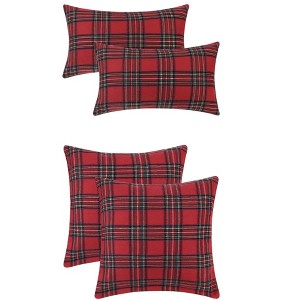 Unique Bargains 4 Pcs Festive Plaid Scottish Tartan Christmas Decorative Pillow Covers - 1 of 4