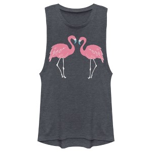 Juniors Womens Lost Gods Couple Pink Flamingos Festival Muscle Tee - 1 of 4