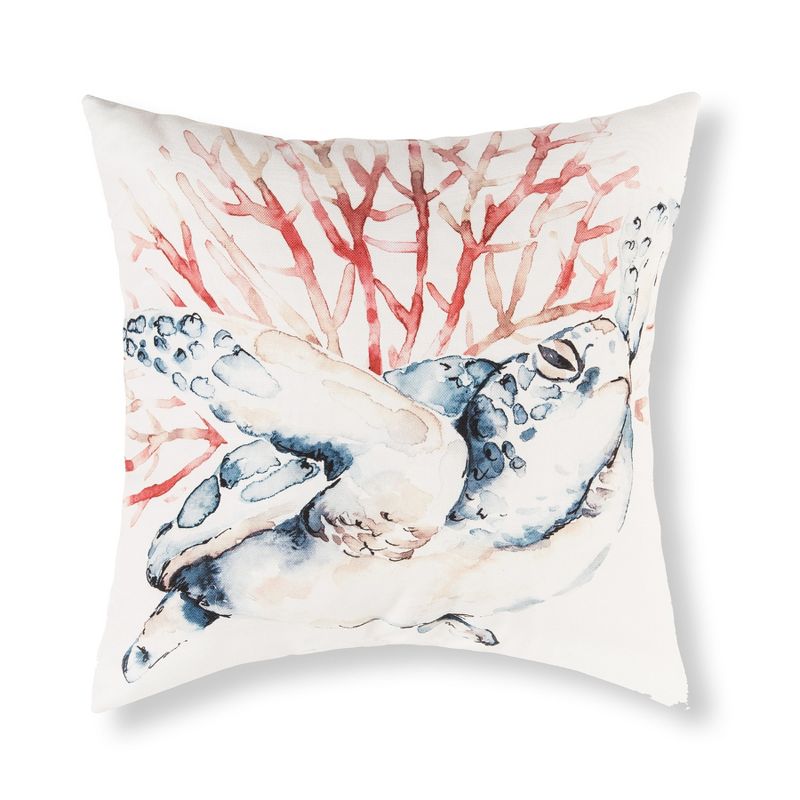 C&F Home 18" x 18" Blue And Coral Turtle Indoor/Outdoor Throw Pillow, 1 of 4