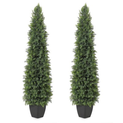 Two 3/4/5FT Faux Cedar Tree, Outdoors UV Protection Faux Cedar Tree Pine Tree, Outdoor Front Porch Décor