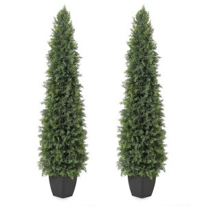 Two 3/4/5FT Faux Cedar Tree, Outdoors UV Protection Faux Cedar Tree Pine Tree, Outdoor Front Porch Décor - 1 of 4
