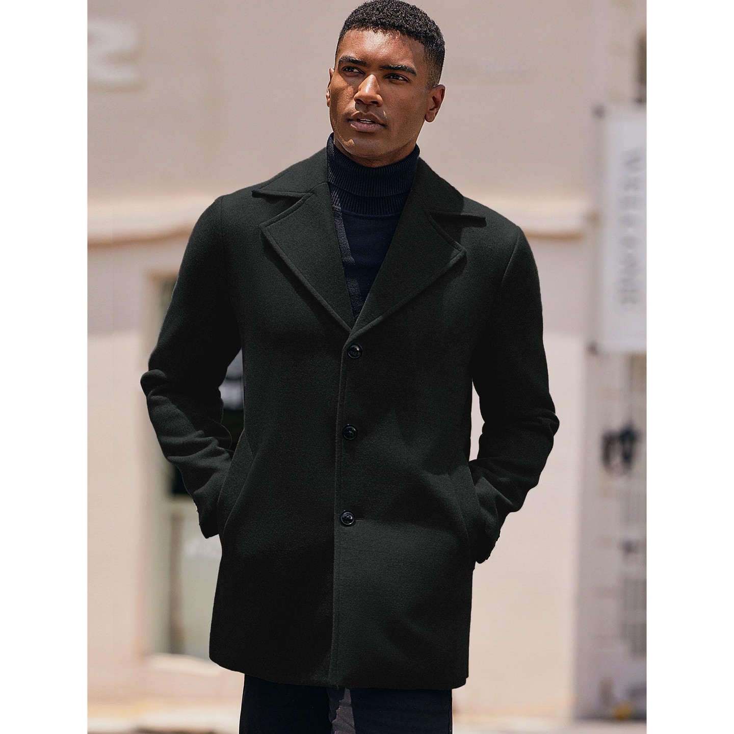 Мужская куртка COOFANDY Wool Coat Single Breasted Peacoat Notched Collar Trench Coat Outdoor Wear Black, цвет: Чёрный — фото 3