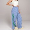 Anna-Kaci Lounge Women's Gingham Wide Leg Pants with Elastic Waistband Contrast Side Ribbon Tie Details and Relaxed Full-Length Fit - 3 of 4