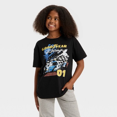 Girls' Goodyear Racing Oversized Short Sleeve Graphic T-Shirt - Black