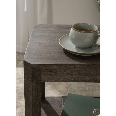 Handcrafted Graywash Mango Wood Two-Tier Side Table